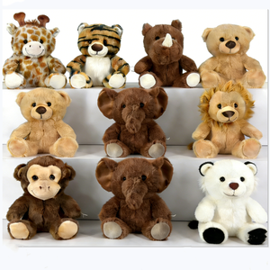 Ensemble de jouets en peluche personnalisés sur le thème de la jungle, animaux sauvages assortis, panda assis, zèbre, lion, tigre, léopard, girafe en peluche - Product Image 1