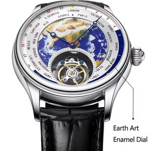 Envío Directo: Reloj Tourbillon Volante para Hombre, Mecánico, de Lujo, con Cristal de Zafiro, Esmalte Terrestre, Cristal Mineral, Correa de Cuero y Puntero - Product Image 2