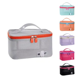 Custom Logo Mesh Cosmetische Organizer Tas Grote Capaciteit Mesh Make-Up Tas Met Rits