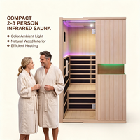 Kabin Sauna Kayu Cedar Merah dengan Kaca Tempered untuk 2-3 Orang, Pemanas Inframerah Jauh untuk Spa Rumah dan Gym