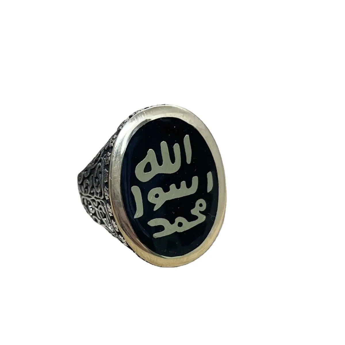 Neue Silber islamische traditionelle Emaille Siegel des Propheten Mohammad Ringe für Männer Mans Ring Muslim Arabisch Großhandel Heißer Verkauf