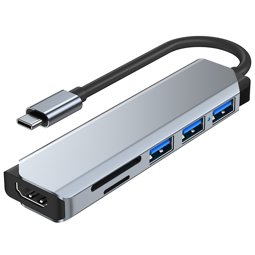 Многофункциональная док-станция 6 в 1 с Type C на USB, USB 3,0, 3 порта, 4K, HDM1, SD, TF слот, концентратор Usb-C