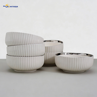 Ensemble de vaisselle jetable de luxe en porcelaine, kit d'ustensiles en céramique émaillée de qualité supérieure avec bordure argentée, pour mariage et décoration intérieure