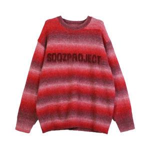 สเวตเตอร์ผ้าแจ็คการ์ดลายทางปะต่อใหม่สำหรับฤดูหนาวเสื้อสเวตเตอร์ถักให้ความอบอุ่นและสบายของผู้ชายโลโก้ตามสั่ง - Product Image 1