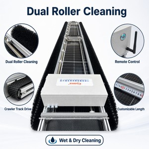 หุ่นยนต์ทำความสะอาดแผงโซลาร์เซลล์แบบกำหนดเอง OEM ปรับความกว้างได้ แปรงคู่ ใช้พลังงานแบตเตอรี่ลิเธียม ทำความสะอาดแบบแห้ง/เปียก ได้รับการรับรองมาตรฐาน CE ควบคุมด้วยรีโมท - Product Image 2