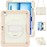 Étui de protection robuste pour iPad Air 13 pouces M2/M3/M4 avec béquille rotative intégrée à 360° et sangle d'épaule, étui pour tablette pour enfants