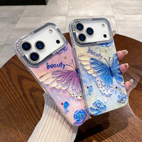 Coque de téléphone papillon pour filles avec lentille IMD effet diamant et lumière bleue pour iPhone 17Air 16plus 15promax 14 13 12 11, coque arrière fleurie, vente en gros