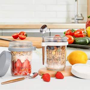 Frascos de Vidrio Portátiles para Desayuno, Recipientes de Plástico con Tapas y Juego de Cuchara y Pajita para Avena Nocturna - Product Image 3