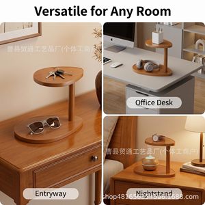 Wooden Storage Rack Round 2 Tier Key Watch Holder <b>Desktop</b> Organizer Brown Standing Type Home Decor - Product Image 3