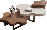 Ensemble de tables basses gigognes 3 pièces en bois, design nuage moderne, finition noyer, entièrement assemblé, pour salon et bureau à domicile