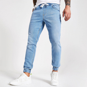 Pantalons de jogging en denim bleu clair à taille élastique, style tendance, prix bas pour hommes - Product Image 1