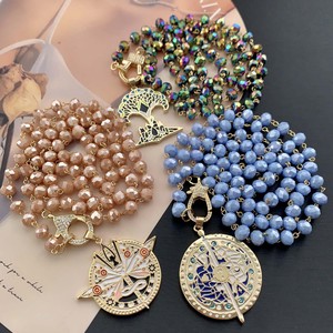 BD-L6289 Collier ras-de-cou populaire en perles de cristal facettées colorées, avec pendentif rond <span class=keywords><strong>boussole</strong></span> magique, style sorcière mystique - Product Image 1