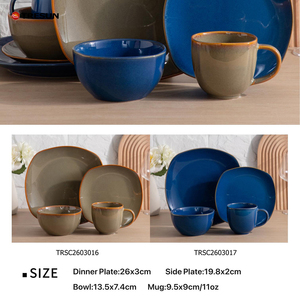 Service de table de luxe en grès réactif émaillé bleu profond, 16 pièces, comprenant des bols et des assiettes en céramique - Product Image 4
