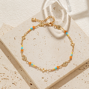 Chevillère de mode plaquée or 18 carats de qualité supérieure avec perles de cristal peintes à la main, bracelet de cheville réglable en cuivre pour l'été et la plage - Product Image 3