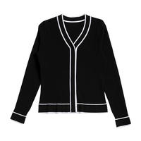 Cardigan en laine mélangée personnalisé à col en V, rayé, côtelé, décontracté, style preppy, de haute qualité, couleur unie, élégant, boutonné, pour femme, automne