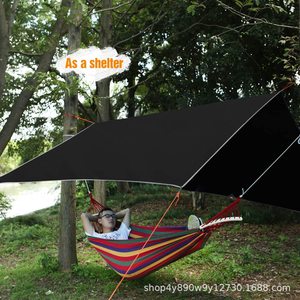 ผ้าใบกันน้ำ WOQI ขนาด 300x300 ซม. รูปทรงสี่เหลี่ยม ผลิตจากโพลีเอสเตอร์ สำหรับตั้งแคมป์ เดินป่า และกิจกรรมกลางแจ้ง สีดำ - Product Image 3