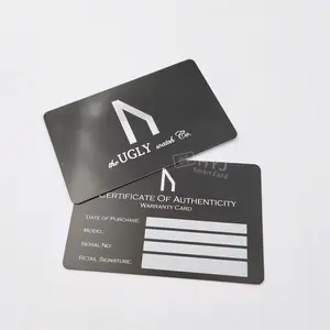 Impresión de logotipo personalizado Tarjeta de garantía de plástico Tarjetas de autenticidad de PVC