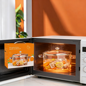 Marmite <span class=keywords><strong>de</strong></span> <span class=keywords><strong>cuisson</strong></span> en verre borosilicate <span class=keywords><strong>de</strong></span> haute qualité avec couvercle, résistante à la chaleur, transparente, compatible micro-ondes et lave-vaisselle, vente en gros - Product Image 2