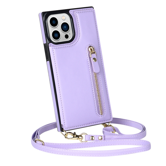 Women Business Phone PU Leather Flip Wallet Case for iPhone 14 Pro Max 13 12 11 Pro Cover with Long Lanyard