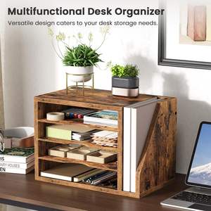 Organizador de Archivos Rectangular de Madera de Ingeniería Creso Hom, Escritorio con 3 Estantes Ajustables, Clasificador de Correo, Papel, Revistas, Color Marrón Rústico - Product Image 2
