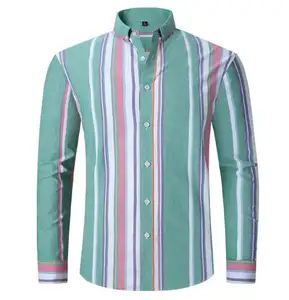 Wholesale Pure cotton Oxford spun men's long sleeved shirt men's striped slim fit business casual shirt