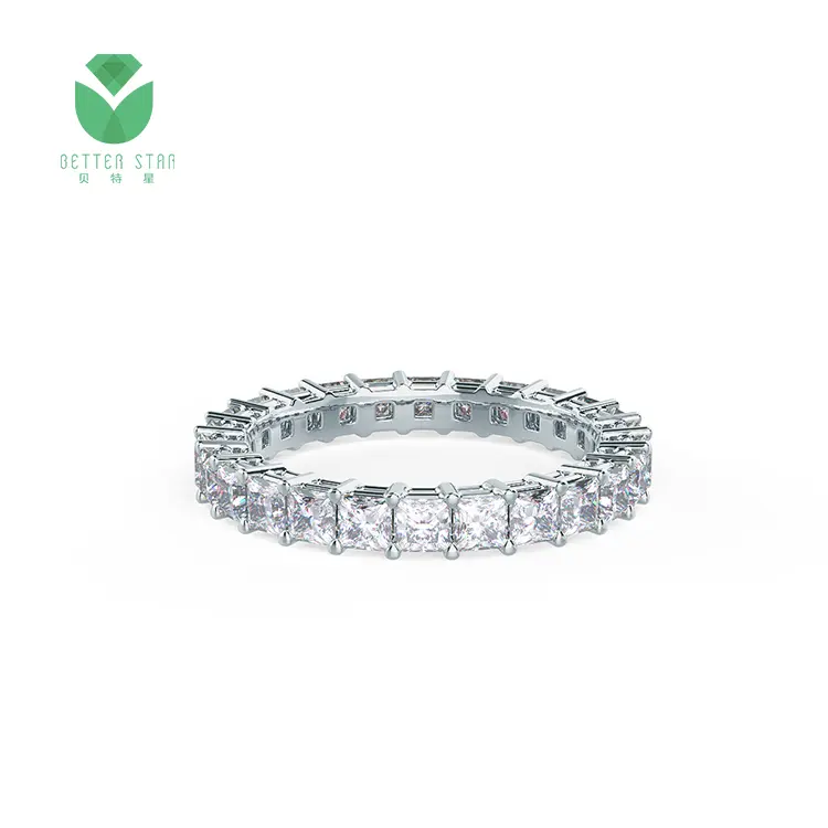 Custom White Gold Rose Yellow Pave Princess Shape Lab Diamond Eternity Ring HPHT Lab Created Full Diamond Rings Wedding Band