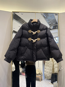 Chaqueta corta acolchada de Invierno para mujer 2025 con botones de cuerno, abrigo de plumón de pato blanco cálido a la moda, pequeño, nuevo cuello levantado de invierno - Product Image 3
