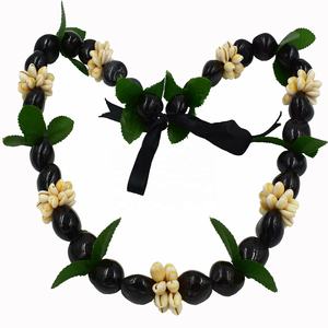 カスタマイズ可能な卸売 ナチュラルカラー ハワイアン ククイナッツ レイ ネックレス ブラック＆ホワイト マーブル タイガー レイ ククイナッツ ネックレス - Product Image 5