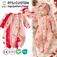 Nouvelle Arrivée Guai – Combinaison Bébé Rose Gaufre et Pain d'Épices à Volants pour Noël – Vente en Gros