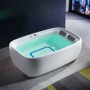 JUMP Design Acrylic Freestanding Soaking Tub with Soft Headrests and Smart LED Chromotherapy Light for Bathroom - Product Image 1