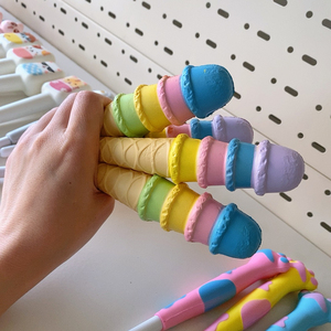 Mainan promosi alat tulis tinta hitam, pena Squishy bentuk es krim warna-warni kartun lucu untuk anak-anak - Product Image 6
