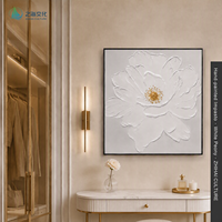 Peinture murale florale 3D sur toile, pivoine blanche en pleine floraison, sur mesure, pour chambre à coucher, coiffeuse, décoration de mariage