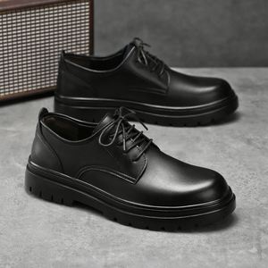 Chaussures habillées en cuir véritable pour hommes, bout rond, à lacets, semelle extérieure en caoutchouc antidérapante, toutes saisons, bureau et carrière - Product Image 2