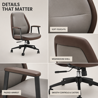 Chaise de bureau moderne à dossier mi-haut en cuir PU pour la maison et le bureau, avec accoudoirs fixes en acier robuste, base pivotante ergonomique réglable en hauteur