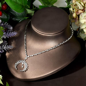 HIBRIDE Set perhiasan Afrika 2 buah, Set kalung anting-anting pernikahan zirkonia kubik tetesan air, hadiah pesta pengantin wanita N-313 - Product Image 5