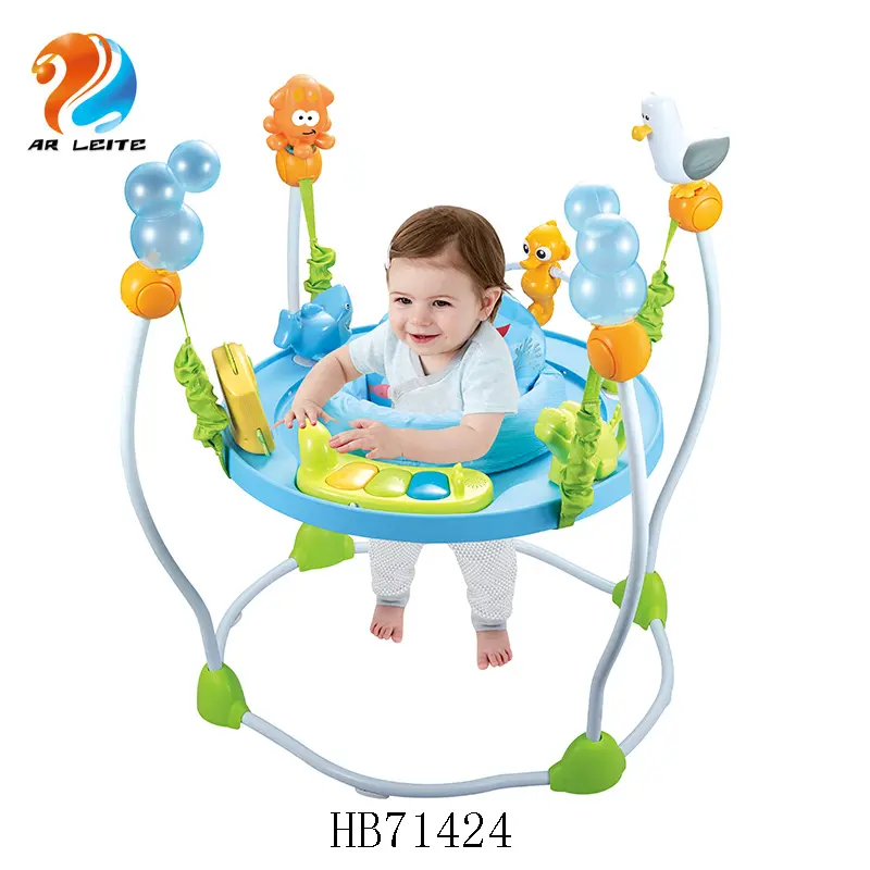 Cadeira redonda para bebês, cadeira de segurança estável para bebês, feliz, selva, bebês, caminhante redonda, cadeira de pular com música e luz, 4 pés