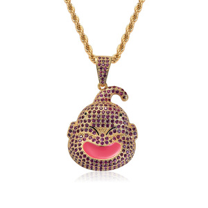 BESDZ0179 Dragon Ball Personnage Fat Buu Personnage principal Pendentif Avatar Collier tendance Marque Hip Hop Chaîne en corde entièrement sertie de zircon - Product Image 1