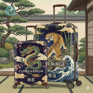 Ensemble <span class=keywords><strong>de</strong></span> valises à roulettes en polycarbonate avec impression numérique 3D motif dragon et tigre, style japonais personnalisé, durable et tendance - Product Image 1