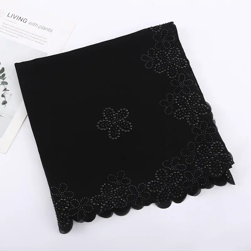 Sciarpa quadrata Hijab donna in Chiffon di lusso con trapano scialle donna musulmana e avvolgere turbante islamico abbigliamento nero foulard istantaneo