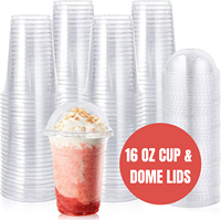 Gobelets transparents en PET à paroi simple de 16 oz avec couvercles en dôme, durables, pour café glacé, matcha, soda, jus de fruits