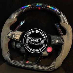 Volant en fibre de carbone <span class=keywords><strong>OLED</strong></span> RGB <span class=keywords><strong>LED</strong></span> avec garniture en Alcantara suède et surpiqûres rouges, bouton de sélection de mode de conduite, palettes lumineuses RGB pour Audi A/<span class=keywords><strong>Q</strong></span>/S Series - Product Image 5