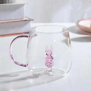 Lavavajillas de vidrio de borosilicato alto utiliza taza de vidrio de animal 3D con asa taza de bebida de jugo - Product Image 3