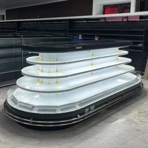 <span class=keywords><strong>Réfrigérateur</strong></span> de présentation multi-étagères semi-vertical rond à grande capacité pour supermarchés commerciaux, avec refroidissement par ventilateur pour légumes et fruits - Product Image 2