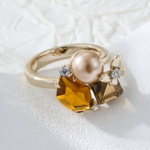 Vintage Inspired Crystal Butterfly Pearl Open <b>Ring</b> <b>Adjustable</b> Everyday Wear Geometric Design Prong Setting Jewelry - Product Image 4