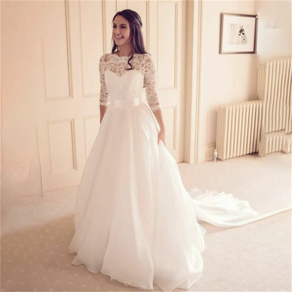 white christmas dresses 3/4 Sleeveless Spandex Wedding Dresses with Chiffon Skirt – loveangeldress main image 0