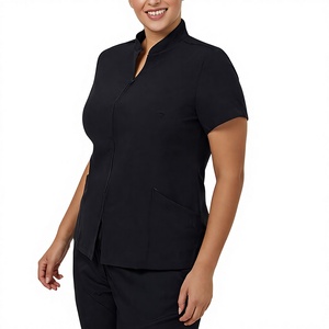 Women Spa Therapist Uniform Beauty Salon <b>Tunic</b> Polyester Spandex <b>Short</b> <b>Sleeve</b> Workwear Custom Logo Beauty & Medical Spa Uniform - Product Image 6