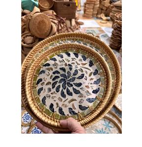 Créativité Design nacre rotin plateau de service vaisselle mosaïque plateaux de service sans poignée - Product Image 6