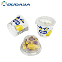 Vaso/Tarro de Plástico Rígido Personalizado IML de 320ml y 180g para Yogur Congelado, Avena y Cereales con Tapas de Cúpula