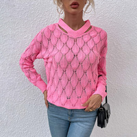 Pull en tricot à col en V et découpes aux épaules à motif floral pour femme, vêtement décontracté pour l'automne et l'hiver