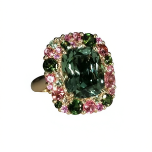 Anello da Cocktail di Lusso Placcato Oro con Pietra Verde Taglio Ovale e Incastonatura Rosa per Occasioni Eleganti da Donna - Product Image 1